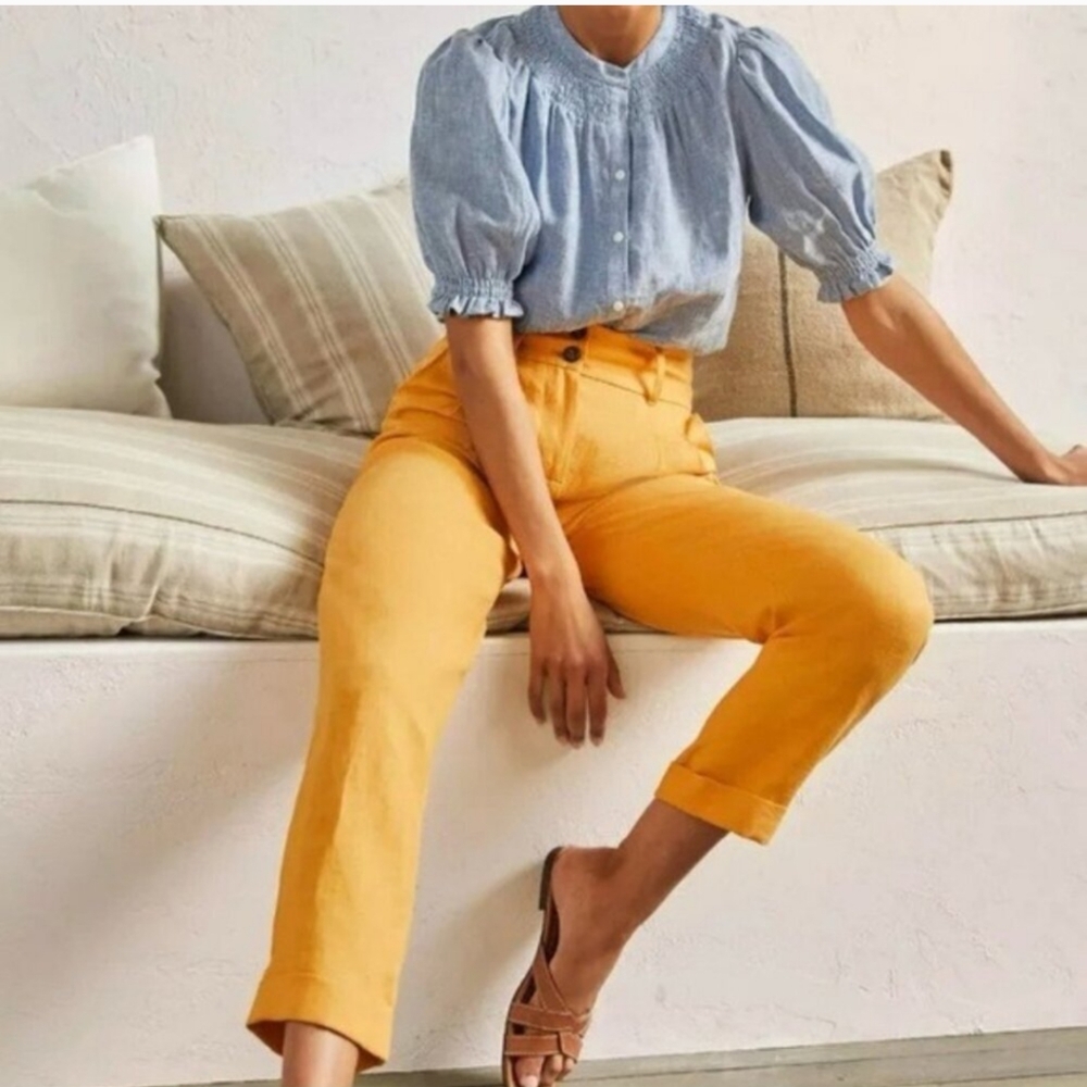 Boden Yellow Linen Pants. Size 4P
